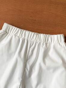Set de 2 piezas de camisa de tela texturizada casual y pantalones cortos blancos para niños adolescentes, moda minimalista adecuada para uso diario, ir al trabajo, vacaciones - Multicolor - Ver 6