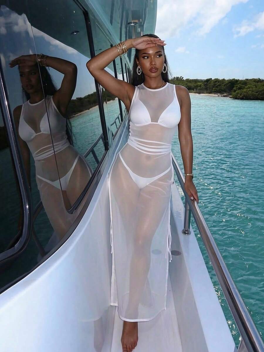 Vaytide 透視網紗罩衫不附帶比基尼套裝 - 白色 - 查看 1