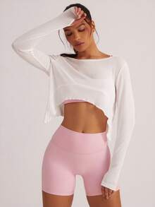 Hauture 女士纯色长袖休闲运动 T 恤和背心套装 - 白色 - 查看 3