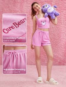 GLOWMODE X Care Bears™ Towel Terry Embroidered Drawstring Shorts Daily Casual - Pink - View 4