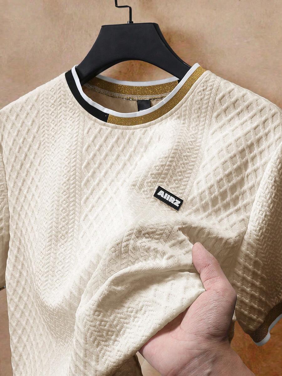 EGENSIO Men's Casual Contrast Trim Short Sleeve T-Shirt, Summer - Apricot - View 1