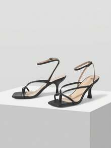 Mnmlis 女士方头绑带时尚高跟凉鞋 - 黑色 - 查看 2