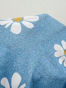 SHEIN CURVE+ Curve 尺码 US22 音乐节、海滨度假、波西米亚风女士蓝色雏菊印花宽松度假T恤 - 藍色 - 查看 11