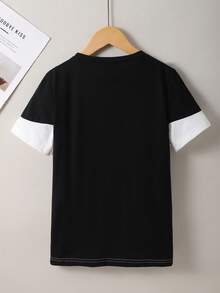 SHEIN Mirajuku 男童春夏圆领撞色城市字母印花休闲T恤 - 黑與白 - 查看 2