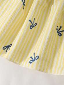 Sparklyn 2pcs/Set Tween Girls Sleeveless Shirt With Bow Buttons And Elongated Pants - Yellow - View 6