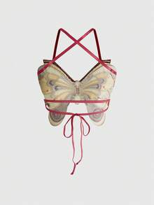 ROMWE Fairycore 女士蝴蝶刺绣短款吊带背心 - 橘色 - 查看 2