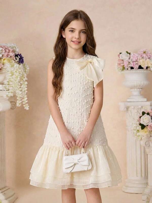Pitira Trang phục mùa hè cho bé gái, váy dự tiệc mềm mại, màu trắng, thắt nơ, không tay, váy xếp tầng, váy lộng lẫy, thanh lịch, phù hợp cho các bữa tiệc, mùa cưới, váy tutu cho bé gái, váy màu kem cho bé gái, váy dự tiệc cho bé gái, váy màu ngà cho bé gái, váy thanh lịch cho bé gái, váy dạ hội, váy dự tiệc thanh lịch, váy màu sâm panh cho trẻ em, váy cho bé gái tuổi teen, váy màu be cho bé gái.
