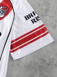 ROMWE MEN Prep Áo thun thể thao tay ngắn dáng rộng dành cho nam, áo thun thể thao - trắng - Xem 3