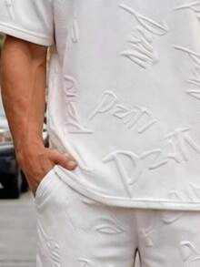 Manfinity Dauomo Men's Letter Embossed Crew Neck Short Sleeve T-Shirt And Shorts Casual Set Vacation Outfits For Men Spring Outfits For Men Men Clothes Two Piece Mens Summer Outfits Casual Outfit For Men Mens 2 Piece Outfit Mens Two Piece Set Mens Co Ord Set Mens 2 Piece Outfits Summer White Graphic Tees Men - White - View 4
