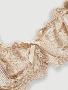 ROMWE Goth Áo ngực có gọng, cúp tam giác, thêu ren hoa. - Màu Khaki - Xem 3