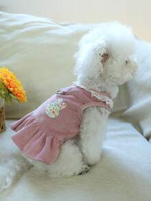 PETSIN 1pc Pet Dress, Embroidered Cute Rabbit Vest Dress, Cat/Dog Universal Clothing, Spring Clothing With Pull Tab - Multicolor - View 6