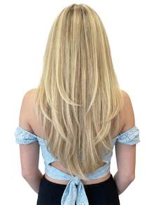 Seamless Clip Ins 100% Rambut Manusia Asli 7PCS Ekstensi Rambut Manusia Tanpa Sambungan PU dengan Klip Lurus 14-22 Inci Warna Pirang Terang dengan Sorotan Pirang Keemasan Ekstensi Rambut Remy dengan Klip - Nomor 16/613 - View 3