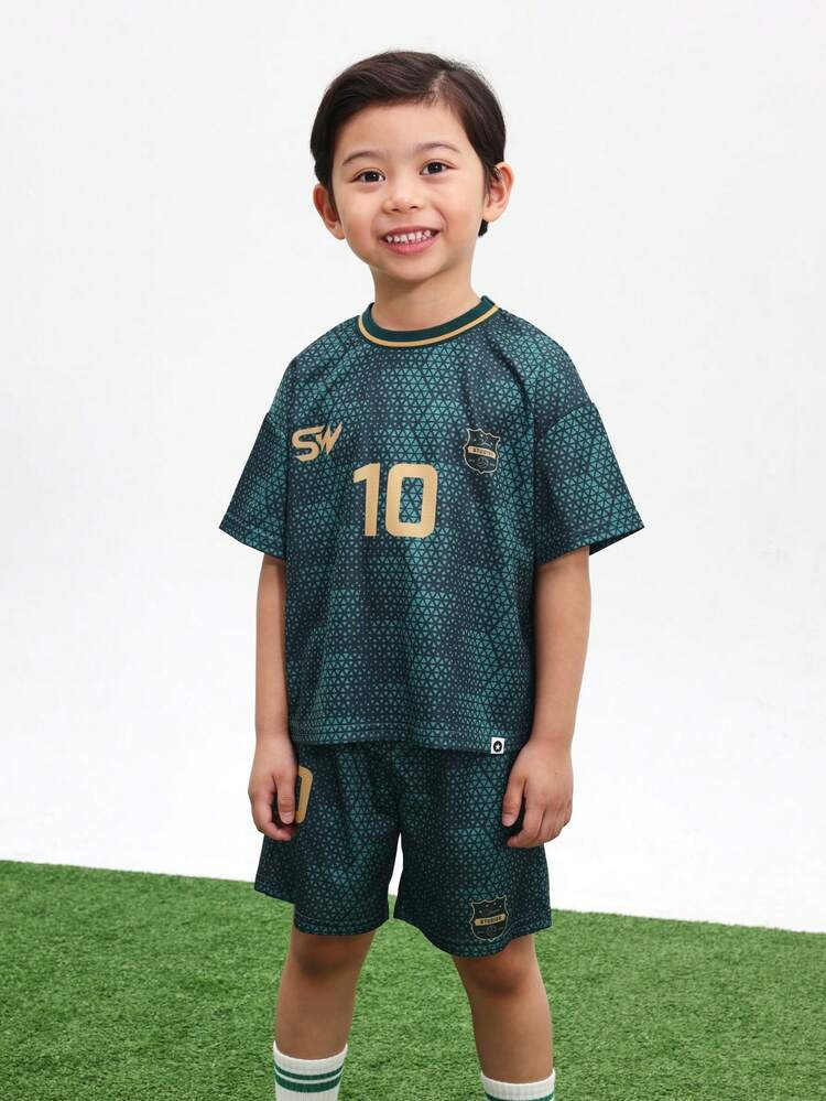 Teal All Over Print T-Shirt And Shorts Co-Ord Set With Jersey Number 10 And Logo Details For Summer Casual Wear