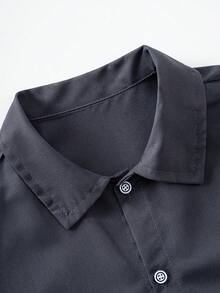 2件套青少年春季舞会新款休闲绅士单排扣灰色长袖衬衫搭配松紧腰斜插口袋休闲裤套装，Vacaura 男童套装 - 深灰色 - 查看 4