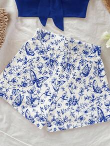 Soleia 女士优雅波西米亚蝴蝶花卉叶子印花两件套，适合外出、度假、海滩、派对、婚礼、生日、狂欢节、音乐节等场合，时尚别致 - 彩色 - 查看 5