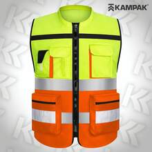 KAMPAK KW553 高能见度反光背心，带多功能口袋和加固扣件，适用于工作、食品和工业场所。 - naranja - 查看 4