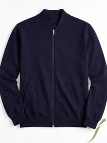 Suéter Bomber de Punto Color Azul Marino para Hombre con Cierre Frontal | Estilo Casual Moderno - Azul Marino - Ver 5