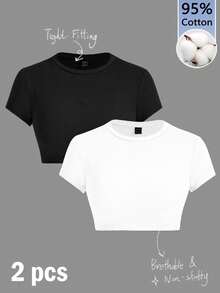 SHEIN ICON 2 piezas Camisetas de mujer - Multicolor - Ver 4