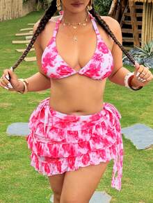 Swim Vcay Conjunto de traje de baño con estampado floral de talla grande - Rosa - Ver 7