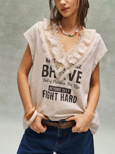 Bohemela Women's Casual Solid Color V-Neck Knit T-Shirt