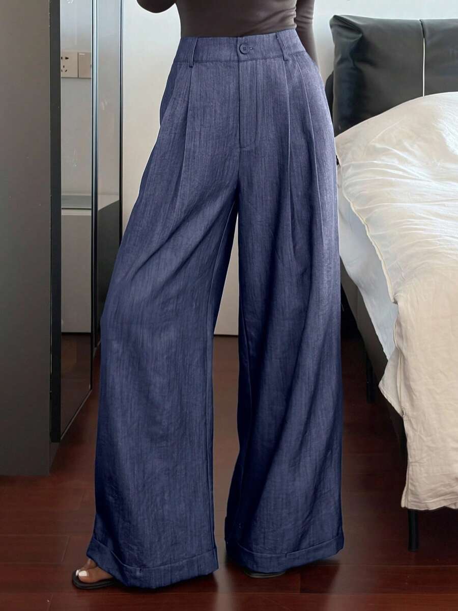 Women's Loose Wide Leg Pants, Elegant Formal Trousers For Summer - Blue - View 1