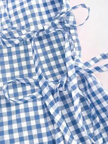 Elamini Retro Plaid Round Neck Design Sense College Style Sexy Girl Sleeveless Shirt, Summer New Tie-Up Slim Fit Delicate Sweet Girl Vibe Women Blouse - Blue - View 4