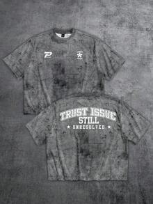 Manfinity ZONE917 Boxy Cropped Streetwear Loose Cement Gray Campus Logo Print Short Sleeve T-Shirt - Multicolor - View 6