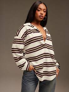 Denimoi Áo Polo tay dài cổ chữ V dáng rộng, kiểu dáng đường phố, thích hợp cho mùa thu đông. - Nhiều màu - Xem 4