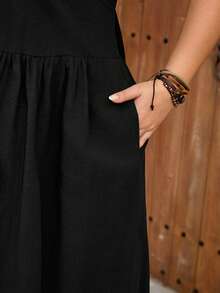 SHEIN CURVE+ Đầm dài dáng rộng màu đen bằng cotton có túi, size US22, thích hợp cho lễ hội âm nhạc, kỳ nghỉ bên bờ biển, phong cách Bohemia dành cho nữ. - màu đen - Xem 11