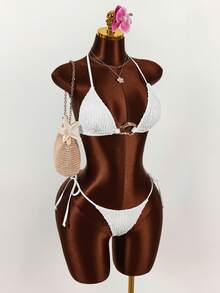 Amplova Bộ bikini hai mảnh gợi cảm dành cho nữ - gồm áo, quần và áo khoác ngoài. - trắng - Xem 6