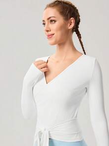 OutZeal Women Sports White Jacket Daily Casual Quick Dry Soft Stretch Wrap-Style With Side Slit Active Tops - White - View 8