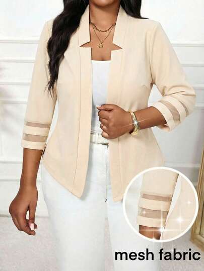 SHEIN Lady Plus Size Women Fashionable Elegant Casual Mesh Patchwork Blazer In Fall/Winter
