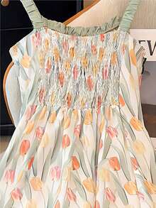 GlowEve Tulip Print Dress, Artistic Floral Sleeveless Summer Vacation Dress - Multicolor - View 4