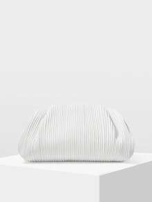 MOTF PREMIUM LADIES CLUTCH BAG, EXQUISITE MINIMALIST PLEATED DINNER BAG - White - View 3