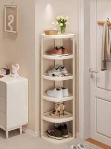 [Scandinavian INS Style] Multi-Layer Plastic Cream-Color Shoe Rack For Home Space Saving | Narrow Triangle Stackable Shoe Organizer Shelf For Entryway, Corners, Dorms | Bookshelf + Cosmetics & Kitchen Supplies Display Rack (Suitable For Small Spaces/Hallways/Foyers, With Adjustable Layers) - Multicolor - View 9