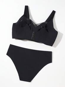 NudeFit 2pcs Set Minimalist Comfortable Seamless Jelly Adhesive Bra Gather Sexy Plus Size Lingerie Set - Black - View 6