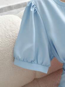 GlowEve Ny ankomst Vintage V-ringad elegant klänning för kvinnor - Blå - Visa 4