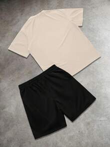 Manfinity EMRG Men's Letter Print Crew Neck Short Sleeve T-Shirt And Shorts Casual Set - Multicolor - View 2