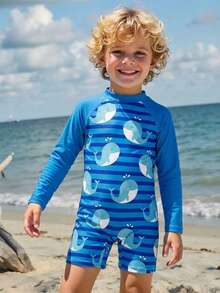 SHEIN 1pc Young Boys' Casual Street Dinosaur Print Patchwork Sleeve One-Piece Knit Swimsuit Summer Outfits Y2k Vacation Tendencias Ss26 Goth Gothic Streetwear Sumwon Burgundy Holiday Vintage Boho Festival Gras Party Cute Birthday Boys Modest Casual Cozy Kids Beach Wear Long Sleeve Bathing Suit For Kids Toddler Boy Swimwear Boys Rash Guard Set Long Sleeve Swimsuit - Multicolor - View 4