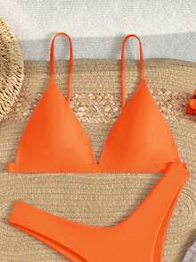 Swim Basics Solid Color Sexy Bikini Swimsuit For Beach Vacation - Orange - View 3