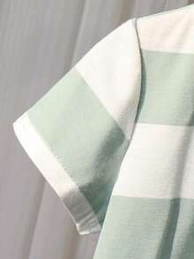 2pcs Baby Boy/Girl Cute Striped Short Sleeve T-Shirt And Elastic Waist Pants Set, Spring/Summer - Multicolor - View 5