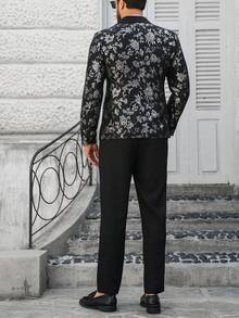 Manfinity AFTRDRK 男士亮片翻领长袖西装套装，含西裤，适合派对场合、男士晚礼服、黑白西装、男士舞会礼服、男士派对服装、男士亮片黑色西装、男士老钱风、日常休闲、周末旅行、户外活动、探险旅行、轻松的工作环境或半正式场合、男友/丈夫礼物、周年纪念/生日礼物、派对、夏季假期、婚礼、春夏、复活节等场合。男士黑色花卉提花修身单扣燕尾服式西装外套，适合晚宴等场合。花卉西装、男士花卉西装外套、男士婚礼外套、男士黑白西装、男士哥特式西装。 - 彩色 - 查看 2