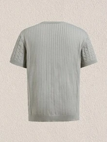 Manfinity Homme Casual Men's Light Grey Knit Tee With Round Neck And Regular Hem Grey Knit Top Men , Suitable For Summer Tropical Holiday Vacation In Hawaii. - Light Grey - View 2