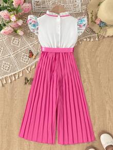 SHEIN Elladie kids 夏季女童时尚印花短袖上衣和阔腿裤套装 - 彩色 - 查看 2