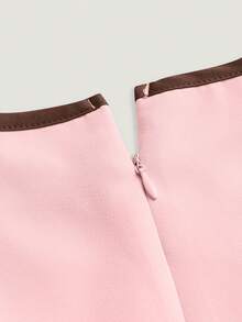 EMERY ROSE New Arrival Waist Cinching A-Line Color Block Bow Tie Midi Dress - Pink - View 6