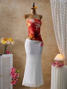 Femesol Women's Elastic Waist Fashionable Elegant Mermaid Skirt For Vacation - White - View 4