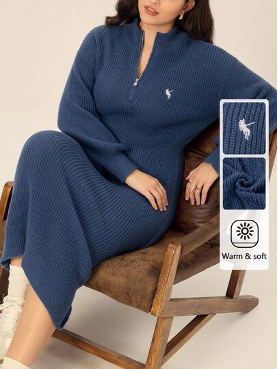 Juhart 大码女式纯色针织连衣裙，带海马图案，休闲毛衣裙，适合圣诞节、万圣节、返校季