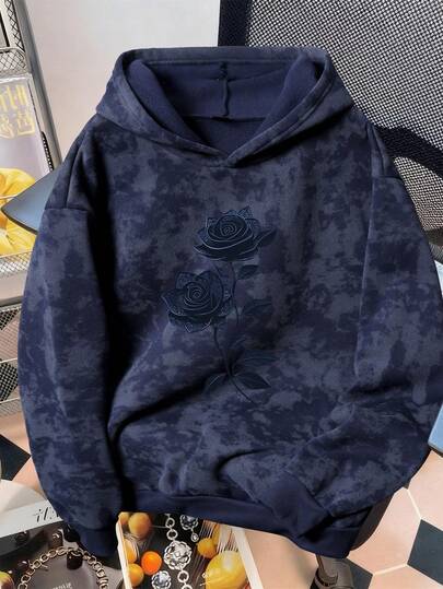 Manfinity Joysei 男士复古玫瑰印花做旧连帽衫