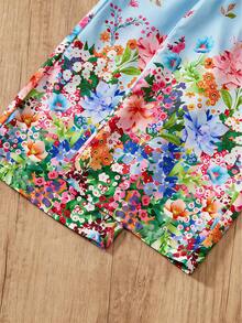 Mono informal con estampado floral y nudo para niña para uso diario - Celeste - Ver 6