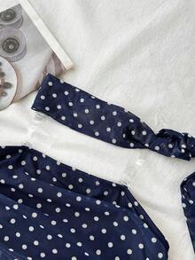 SHEIN Tween Girl Matching Neck Warmer, Bandeau Top, Ruched Waist - Navy Blue - View 7